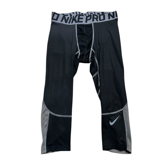NIKE PRO 3/4 Compression Tights Black Gray Spandex Athletic Pants Men's Large - Picture 1 of 11